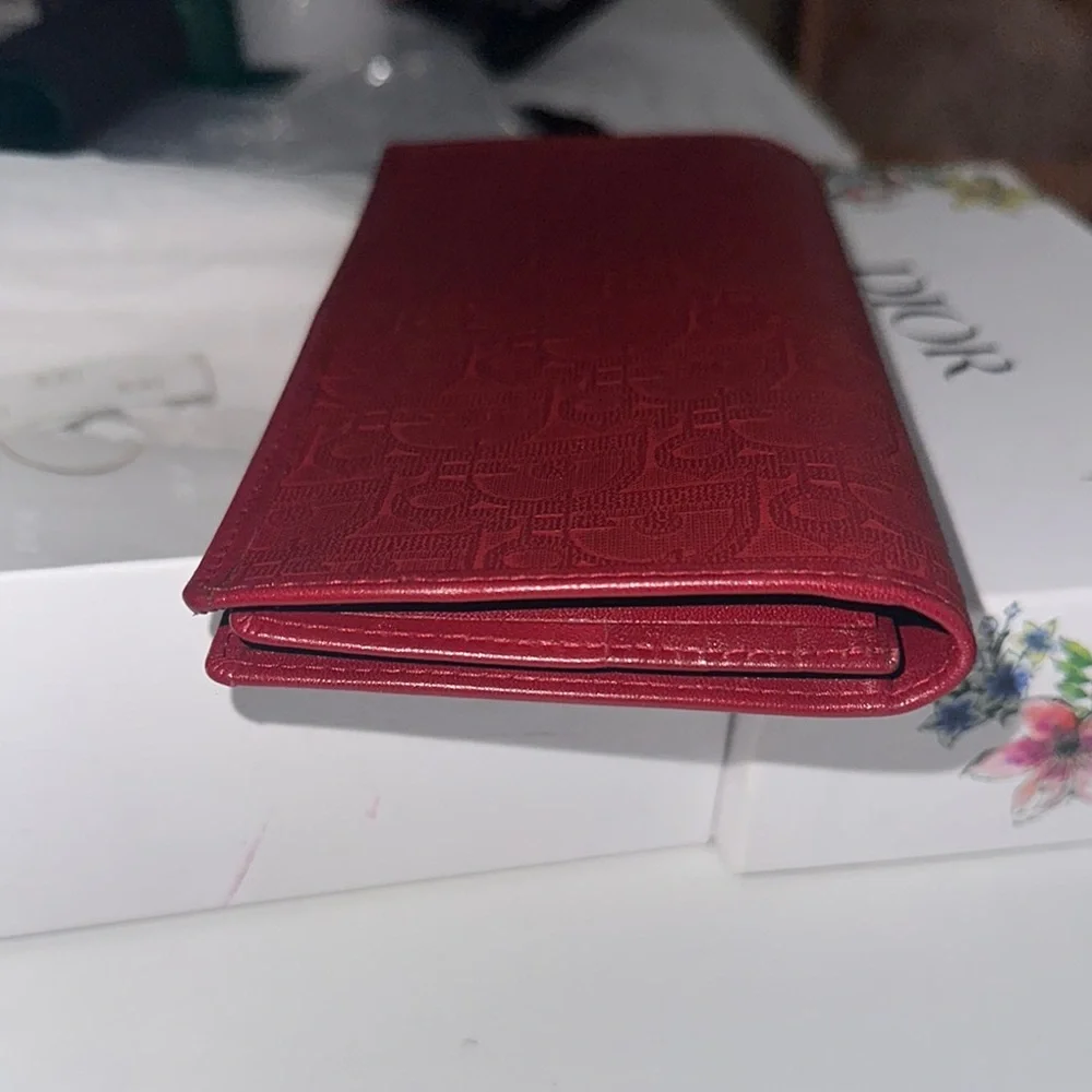 Dior Red Leather Wallet with Metallic Detail